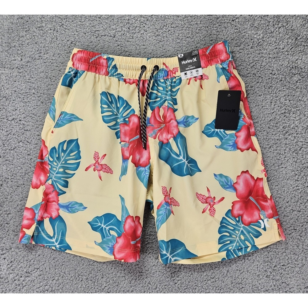 Hurley El Cap Volley Swim Trunks Board Shorts Mens M Floral Yellow Lined $50